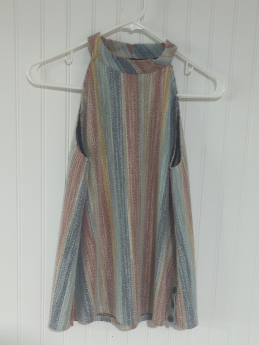 W5 Multistripe High Neck Tank Top in Blue, Pink, Tan & Cream
